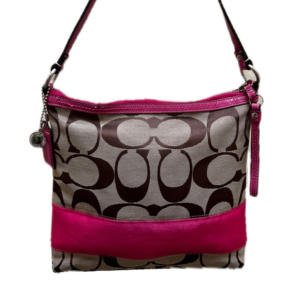 Coach Signature Canvas 2010 Brown & Pink Trim Shoulder/Crossbody
